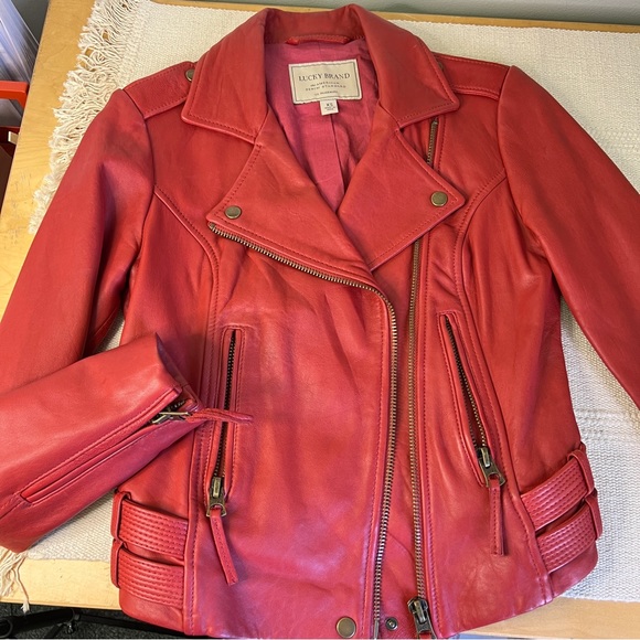 Lucky Brand 100% Lamb Leather Red Moto Jacket - Picture 11 of 16